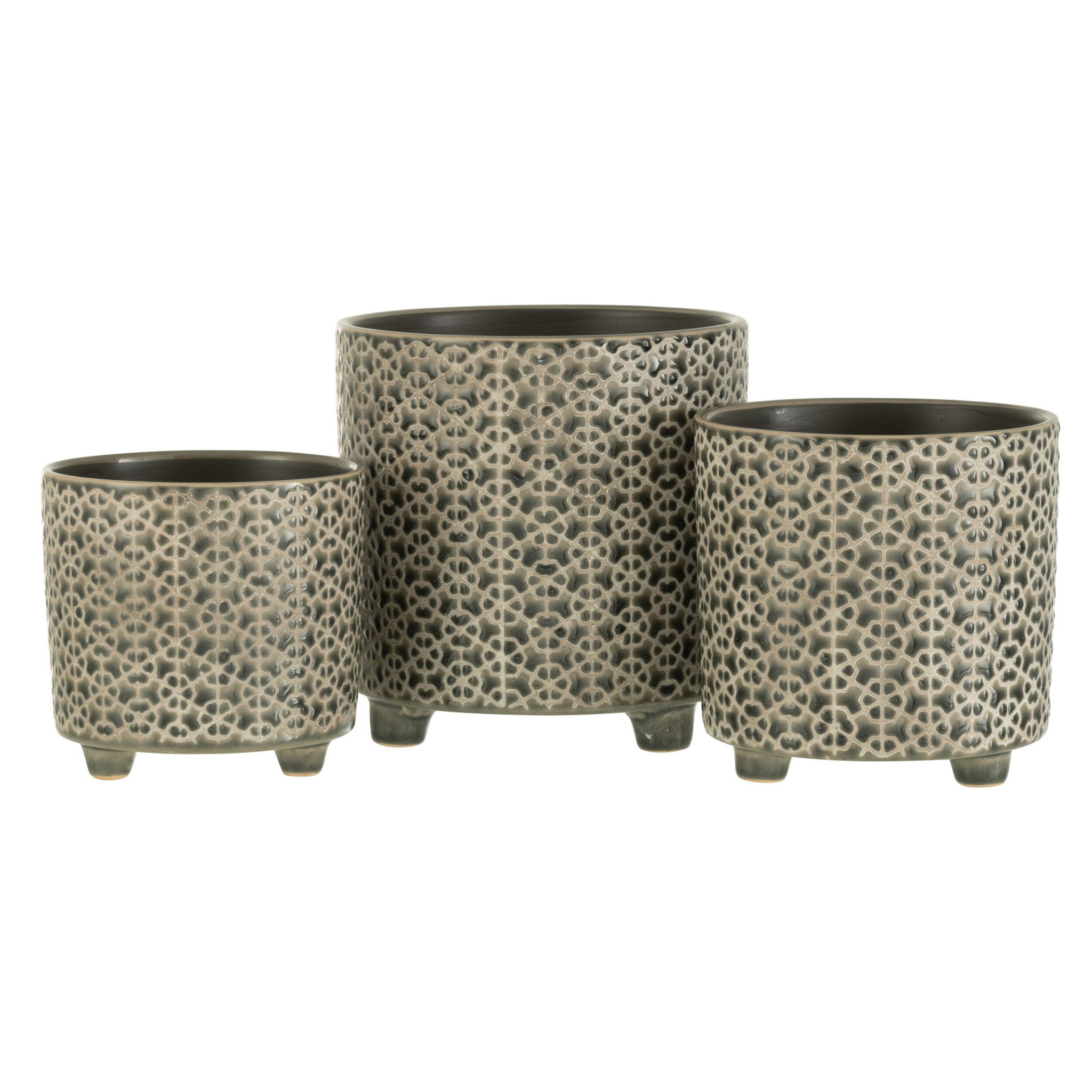 J-Line cache-pot Fleur - céramique - gris/bleu - Ø 16.5 cm