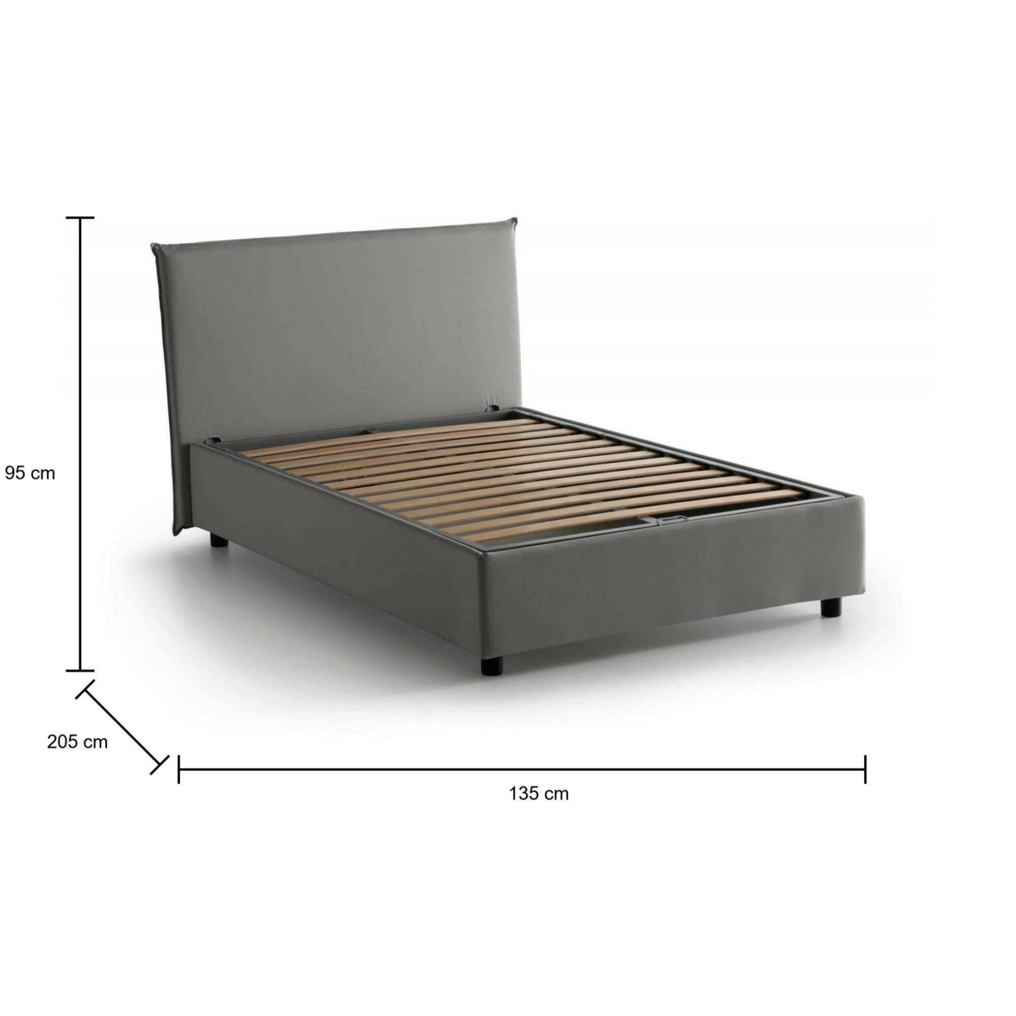 Letto piazza e mezza Ashasa, Letto contenitore con rivestimento in tessuto, 100% Made in Italy, Apertura frontale, adatto per materasso Cm 120x190, Grigio