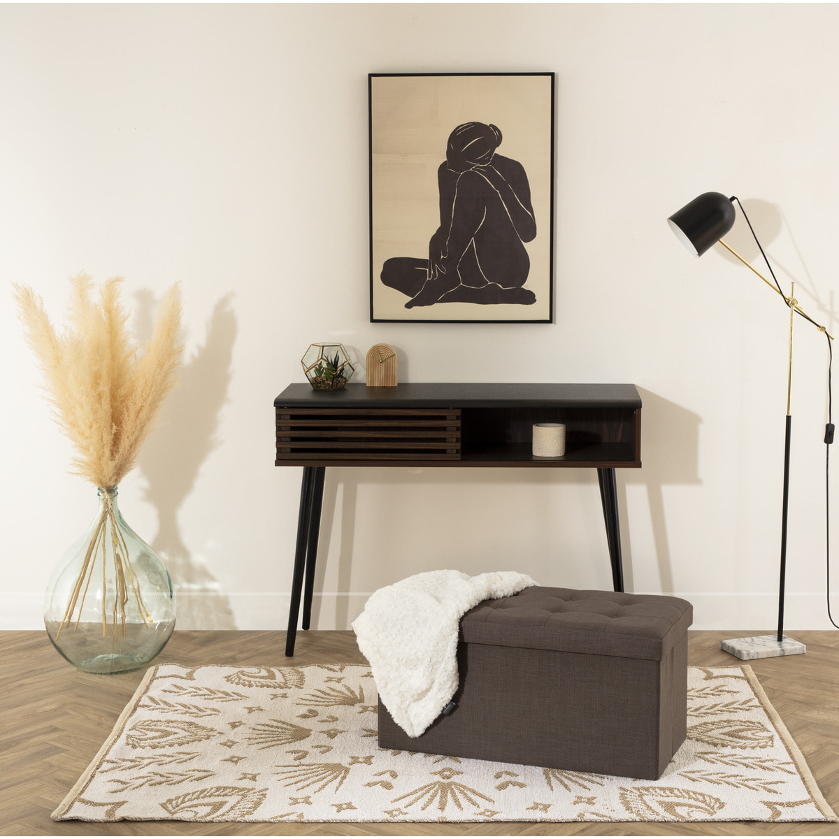 Pouf pliant double "Lysandre" gris effet velours