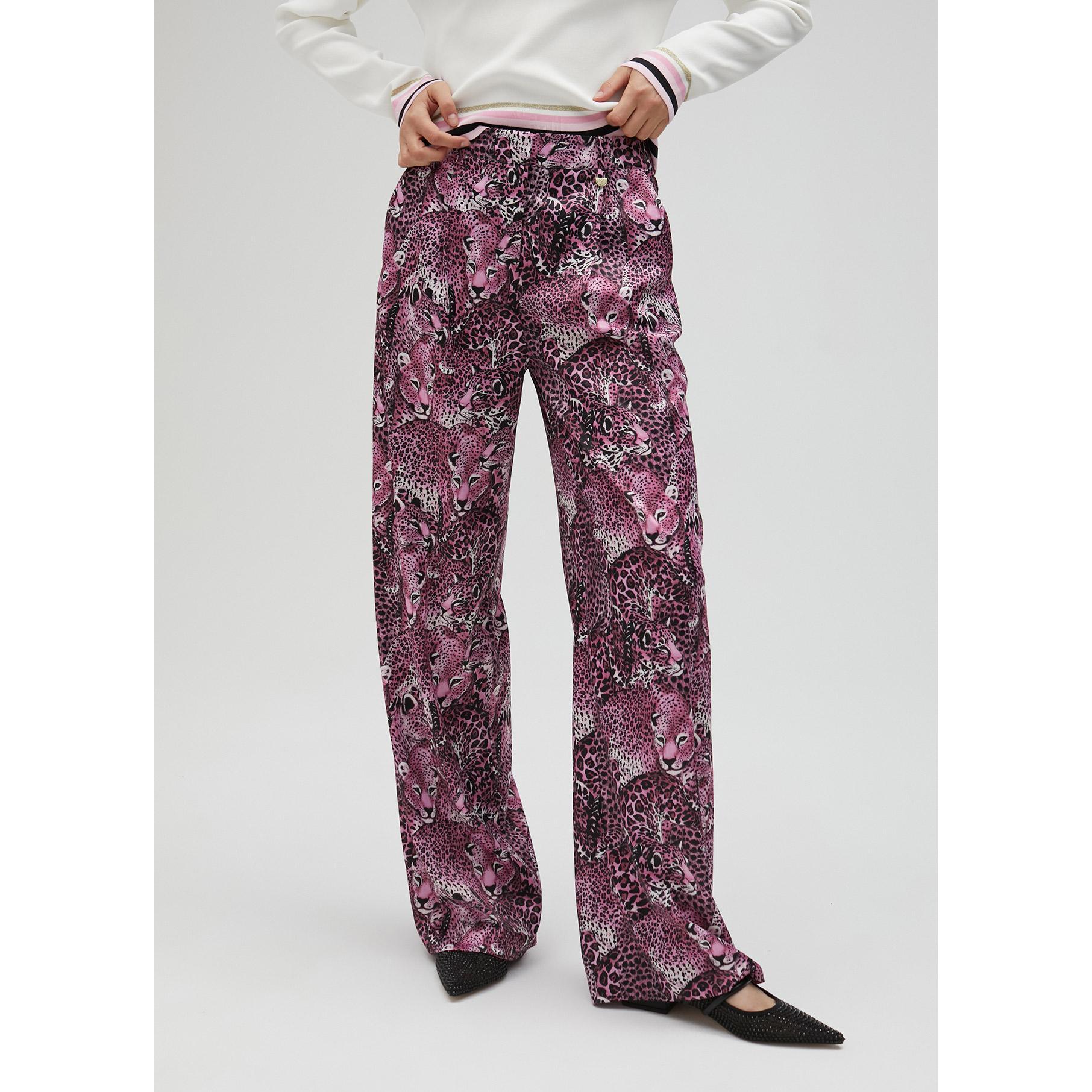 Pantalone a gamba dritta rosa animalier