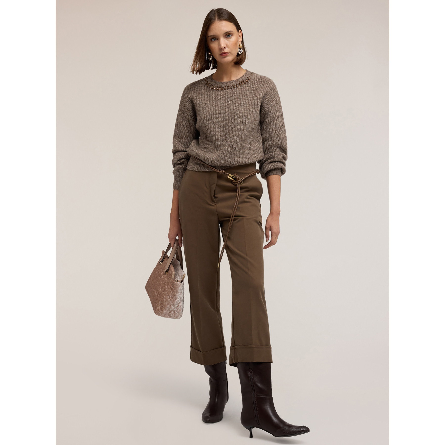 Motivi - Pantalones cropped de gabardina - Verde militare