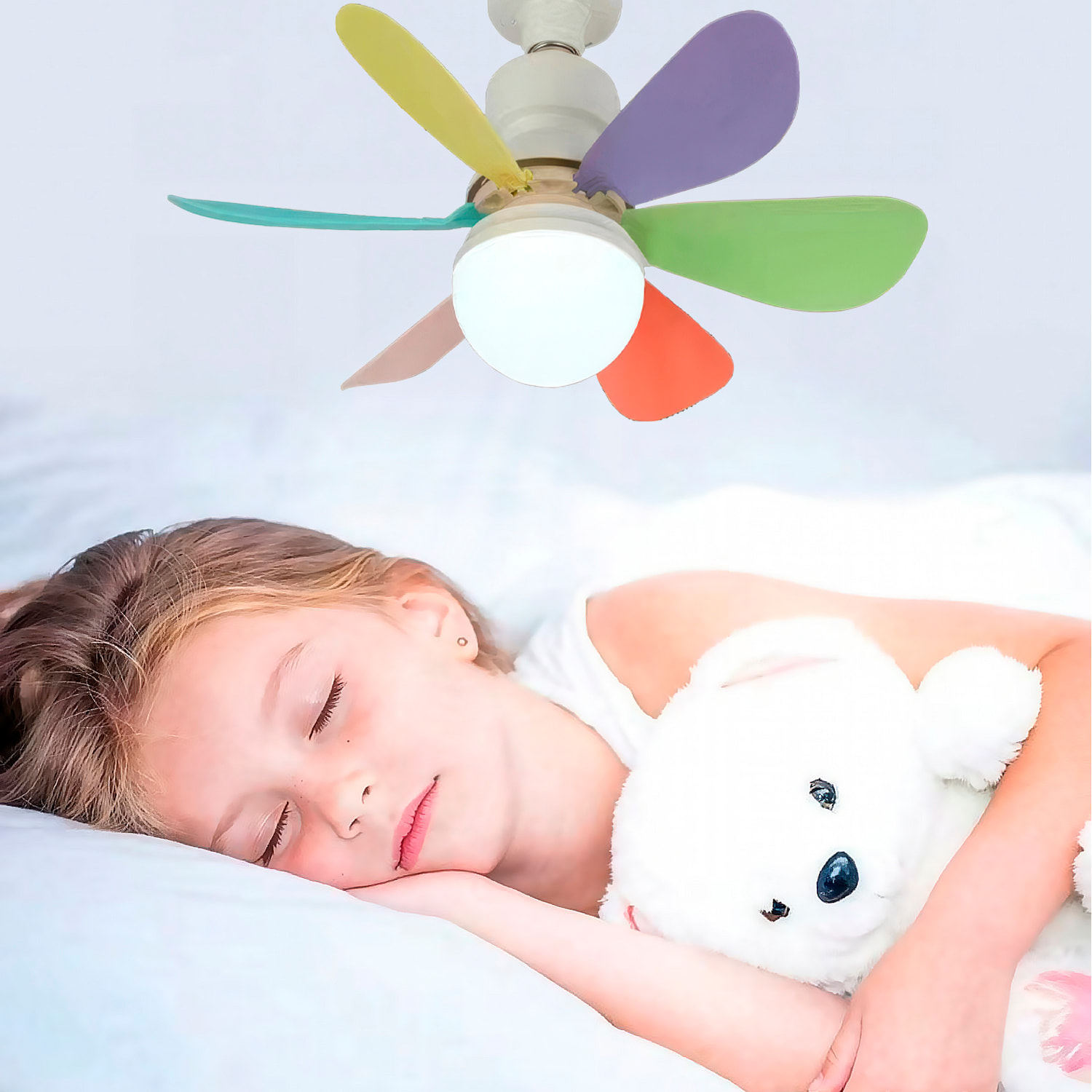 Ventilador de techo FS-HX-R520 de 52 cm. Adaptador E27, 3 velocidades y luz LED regulable de 16 W. Incluye mando a distancia.