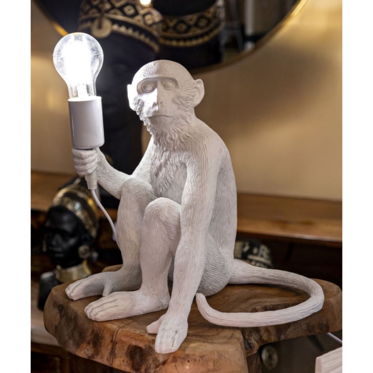 LAMPADA DA TAVOLO MONKEY SEDUTA BIANCA CM 33X33X32