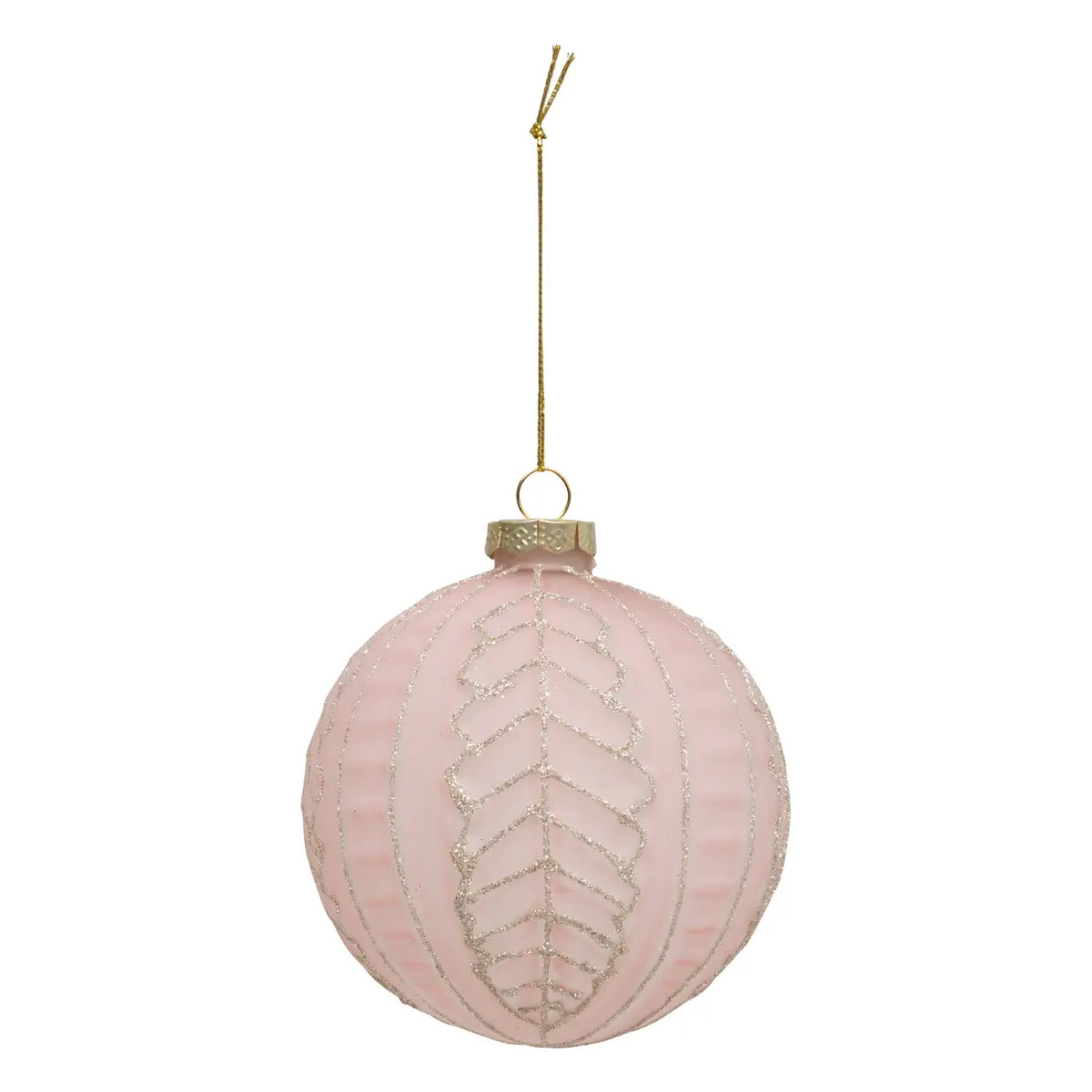 Boule de Noël en verre 100mm feuille rose