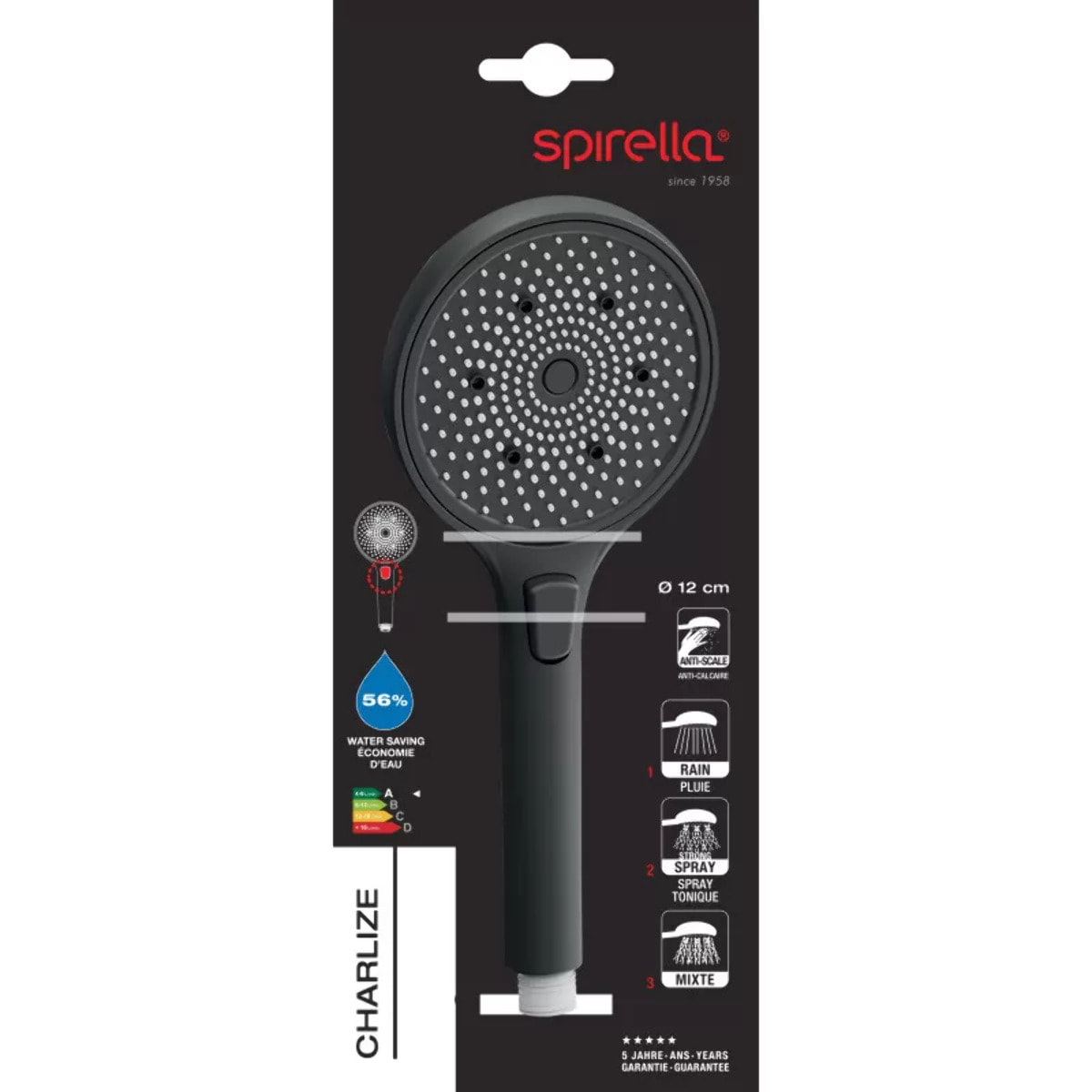 Pommeau de douche en ABS Charlize Noir Matt Spirella