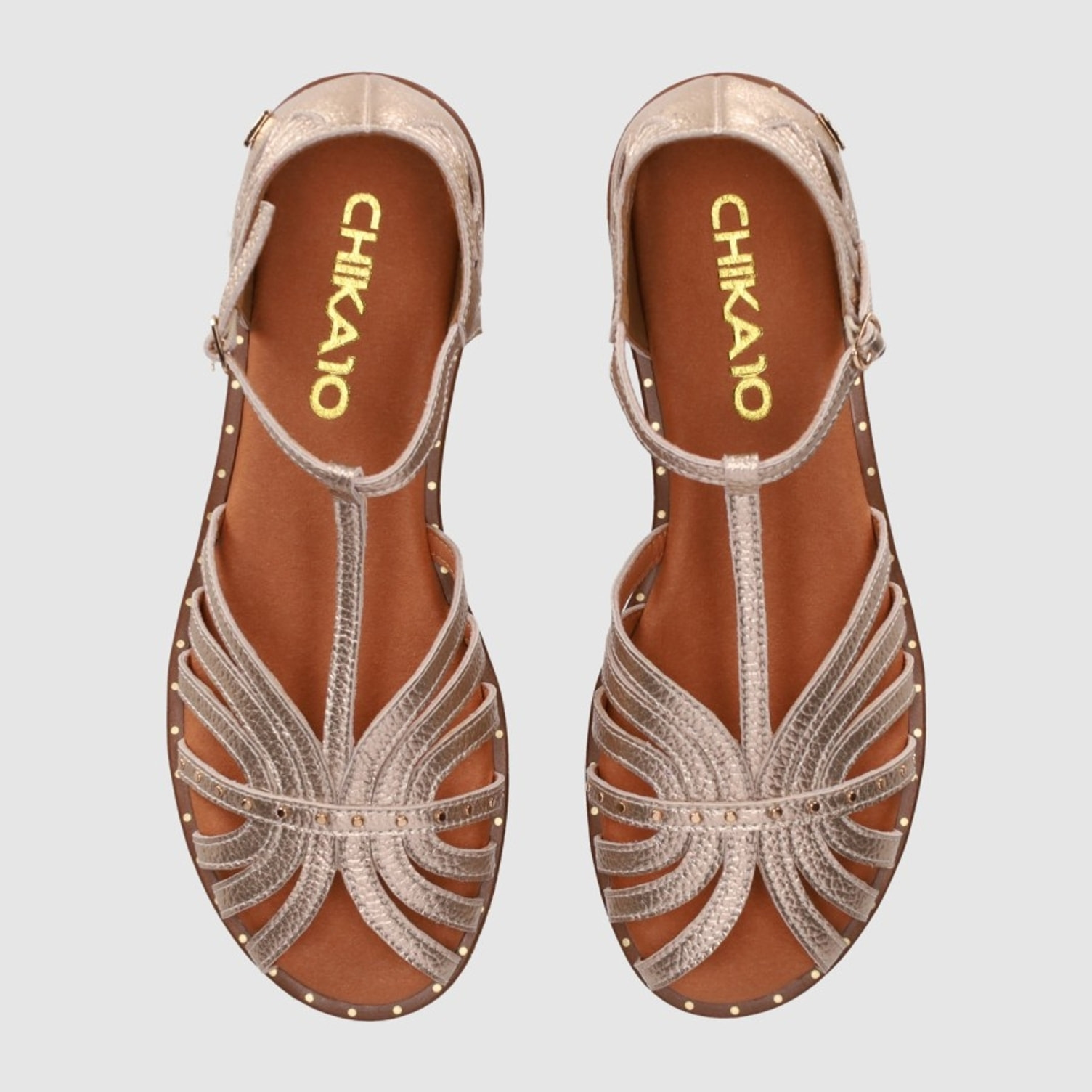 Sandalias de Piel - Platino - Tacón: 1 cm