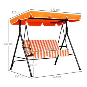 Columpio de Jardín Exterior de 3 Plazas, Balancín de Jardín Exterior con Techo Ajustable y Marco de Acero, para Balcón, Terraza, Patio, Carga 200 kg, 172x110x153 cm, Naranja