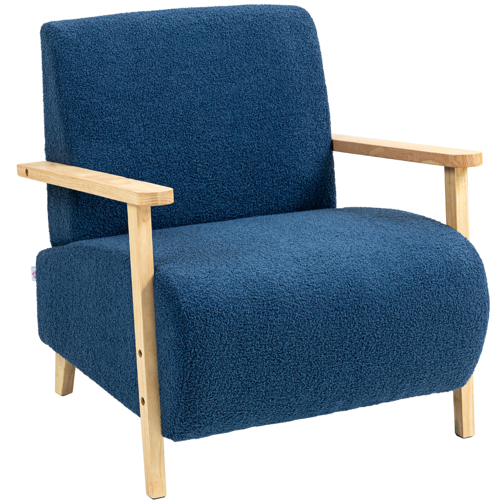 Sillón de Salón Tapizado en Borreguito Butaca de Salón de 74,5 cm con Acolchado Grueso Reposabrazos y Patas de Madera para Dormitorio Sala de Estar Azul Oscuro