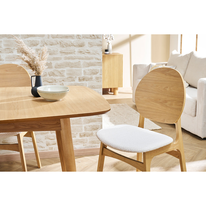 Chaises scandinaves en bois clair et tissu effet laine bouclée blanc (lot de 2) ELTON