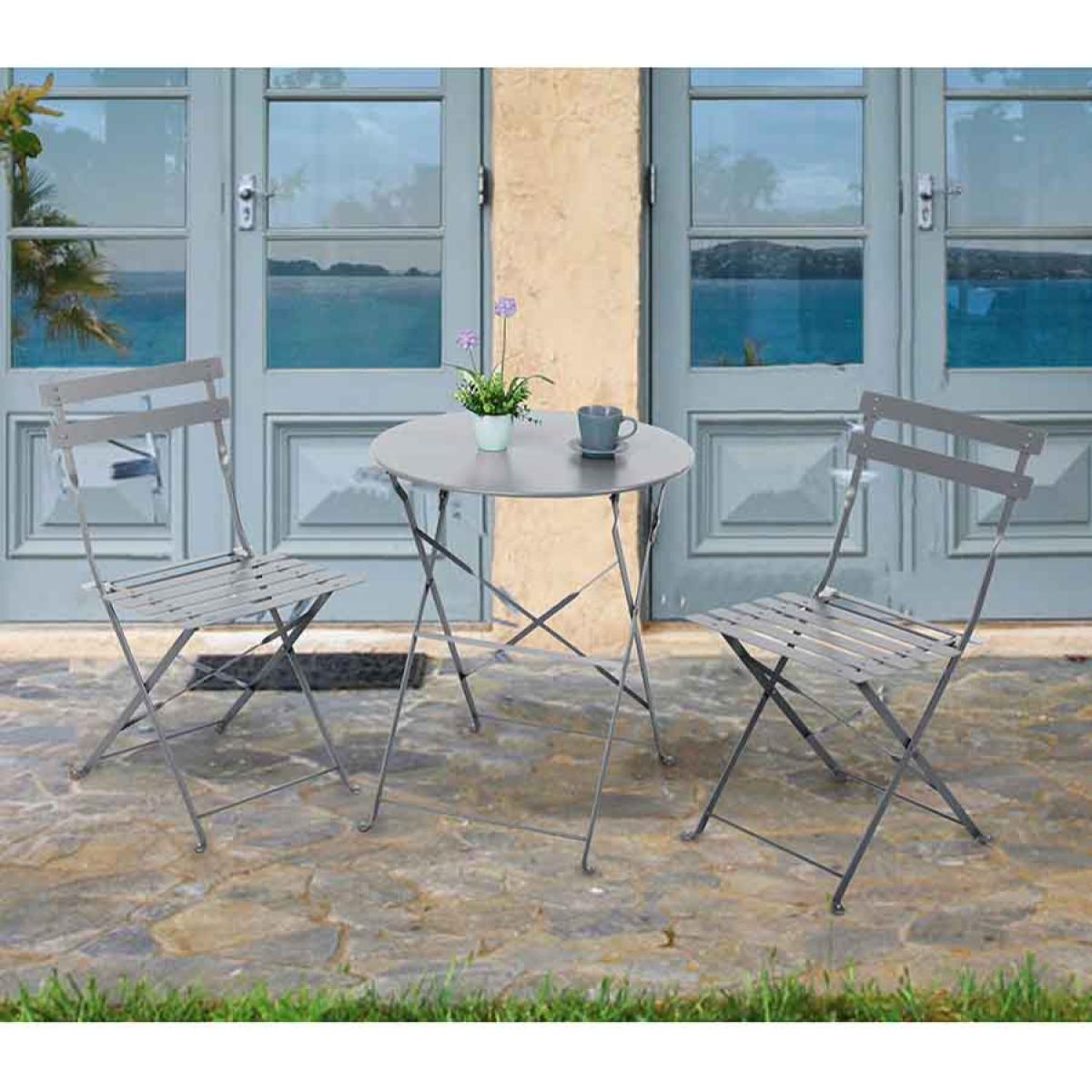 Set balcone con sedie e tavolino in acciaio pieghevoli Dalia grigio