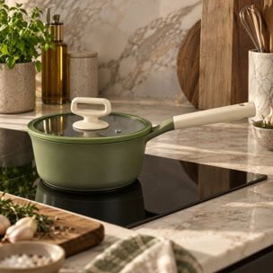 Casserole 18cm en fonte d'aluminium avec couvercle vert - tous feux ANNA