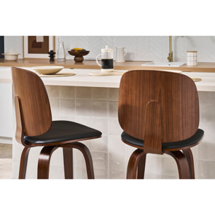 Tabourets de bar design pivotants noirs et noyer H66 cm (lot de 2) BECK