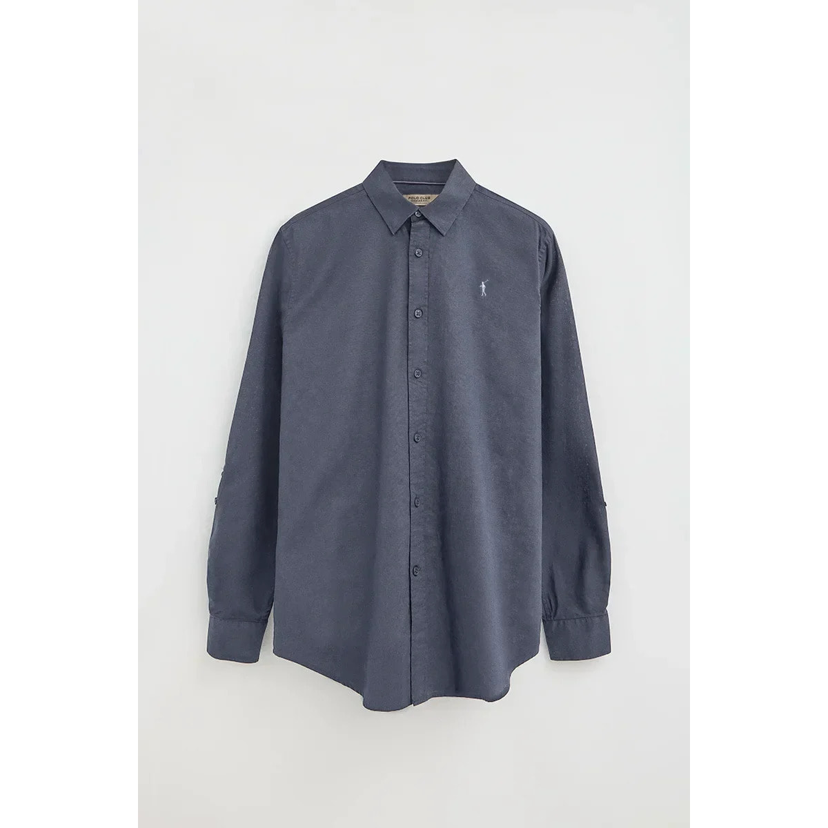 Camicia cotolino blu denim regular fit con logo Rigby Go