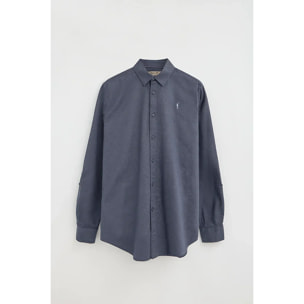 Camicia cotolino blu denim regular fit con logo Rigby Go
