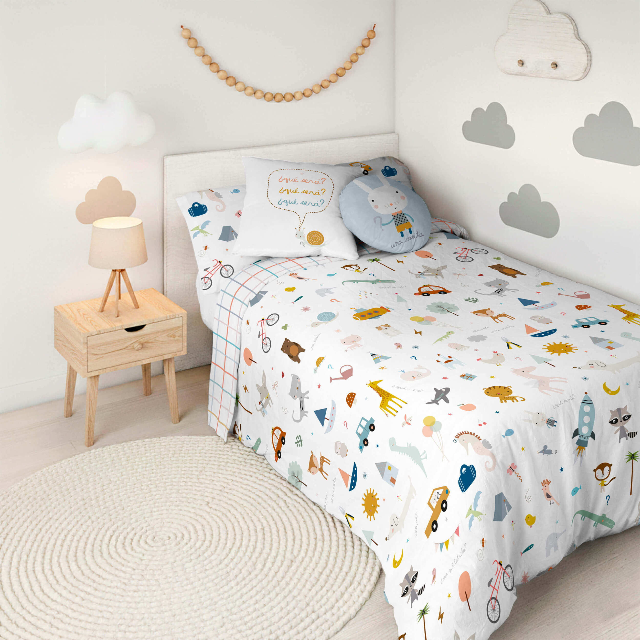 Funda Nórdica Estampada - Reversible - Infantil - Cierre Solapa - 100% Algodón - Incluye 1 Funda de Almohada - Veo Veo