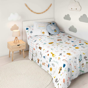 Funda Nórdica Estampada - Reversible - Infantil - Cierre Solapa - 100% Algodón - Incluye 1 Funda de Almohada - Veo Veo