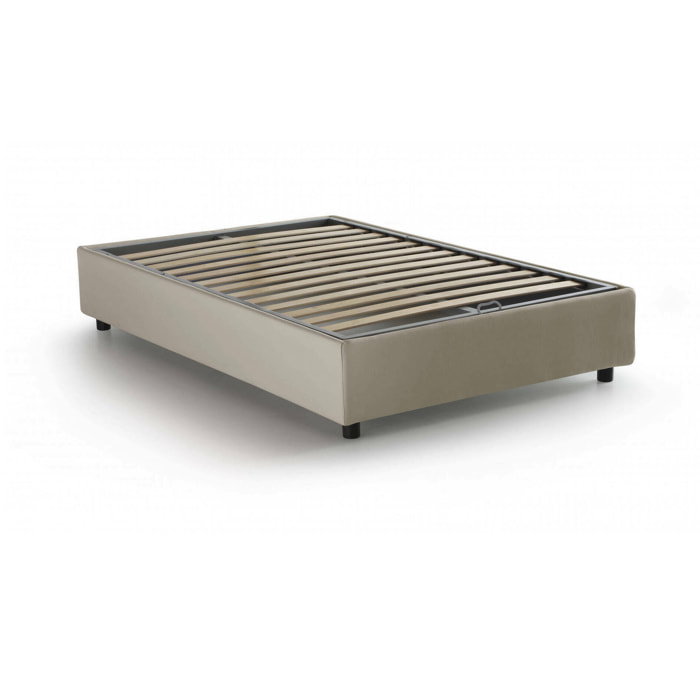 Letto piazza e mezza Asid, Letto contenitore con rivestimento in tessuto, 100% Made in Italy, Apertura frontale, adatto per materasso Cm 120x190, Beige