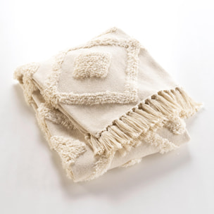 Plaid bohème tufté avec franges - Blanc cassé