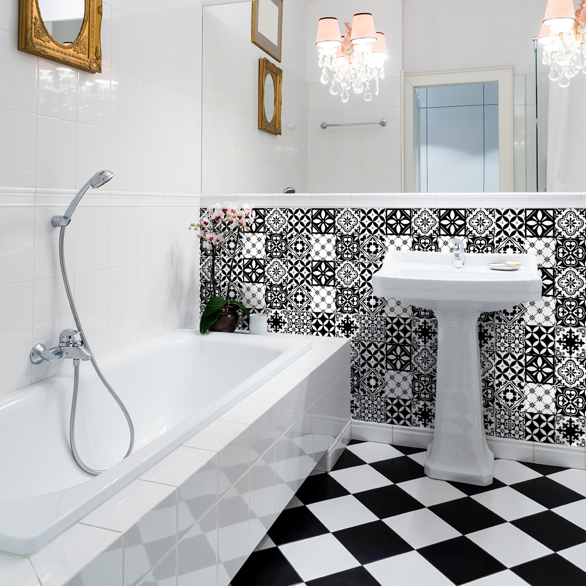 Stickers muraux - Sticker Mural Carrelage adhésif Cuisine Salle de Bain - 60 STICKERS CARREAUX DE CIMENT AZULEJOS ALEJO