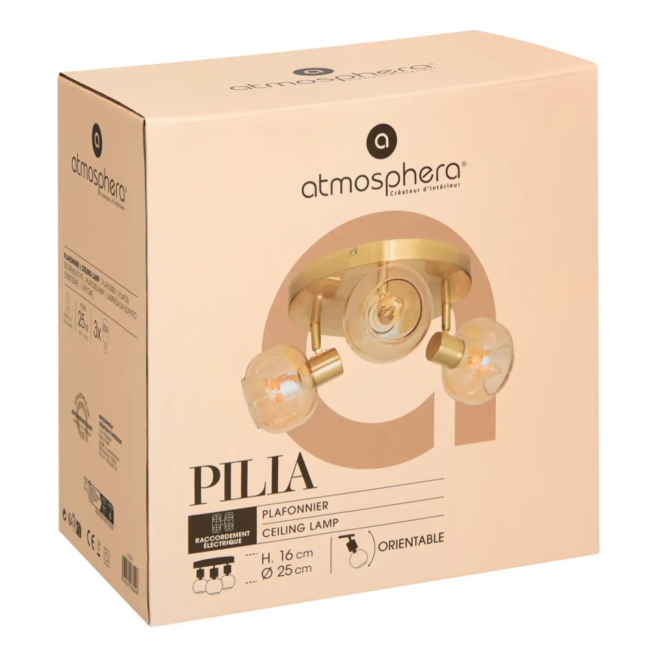 Plafonnier Pilia ambre 25x16cm