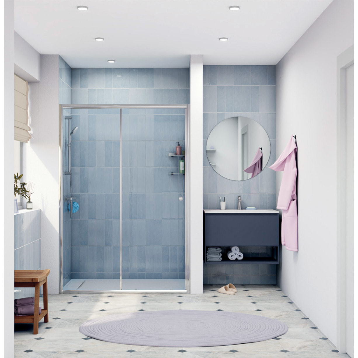 SAT PROJECT  Porte de douche 140x185cm coulissante avec profilé chrome brillant (SATPROMUD140CRT)