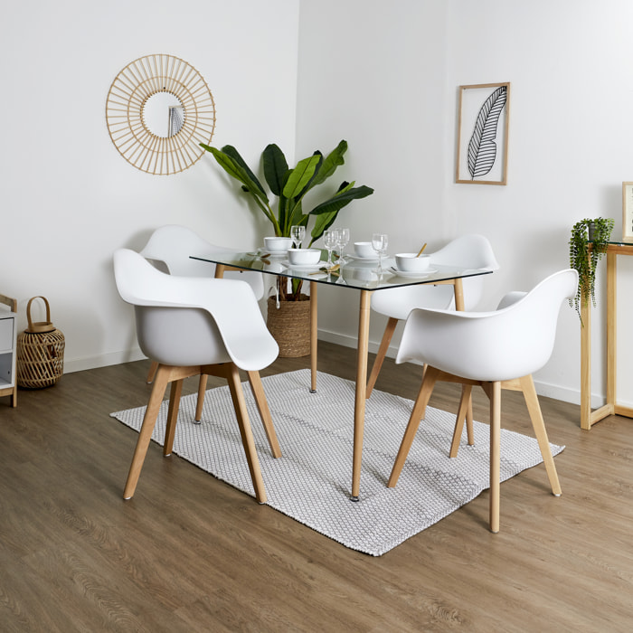Lot de 2 Chaises Fauteuils de Table - HOME DECO FACTORY - Bi-Matière - Confortables - Blanches