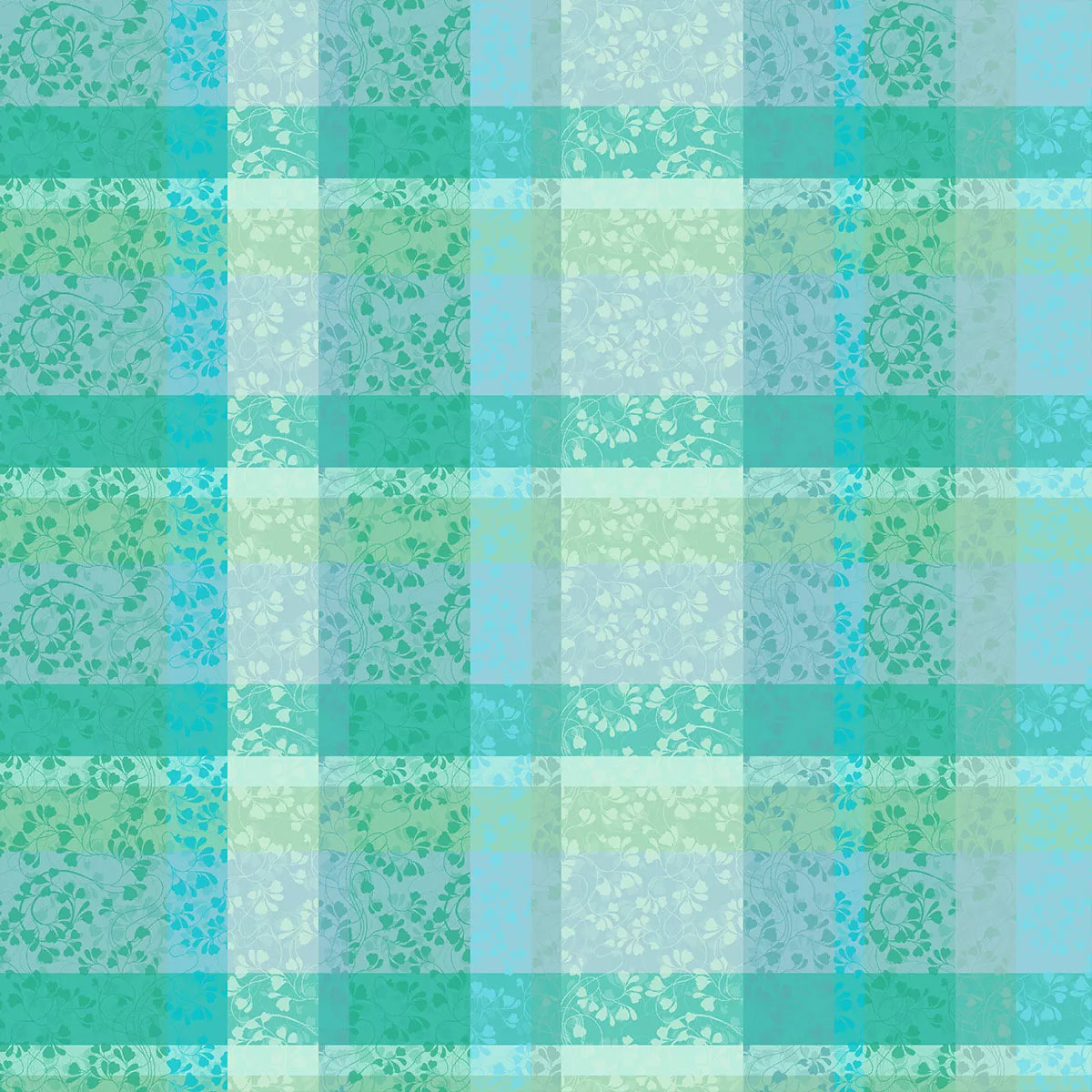 Nappe pur coton motif jacquard bleu vert Mille feuillages turquoise