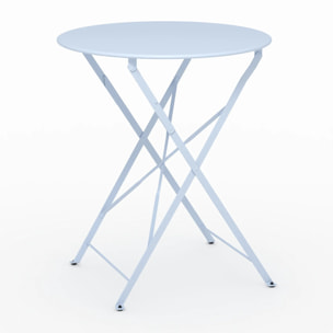 Table de jardin ronde et pliante en métal bleu pastel 2 personnes - Kayla