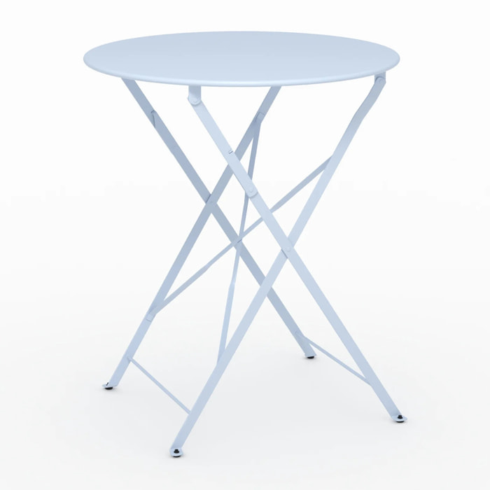 Table de jardin ronde et pliante en métal bleu pastel 2 personnes - Kayla