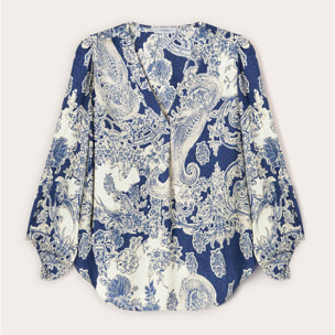 Motivi - Blusa jacquard escote de pico - Azul