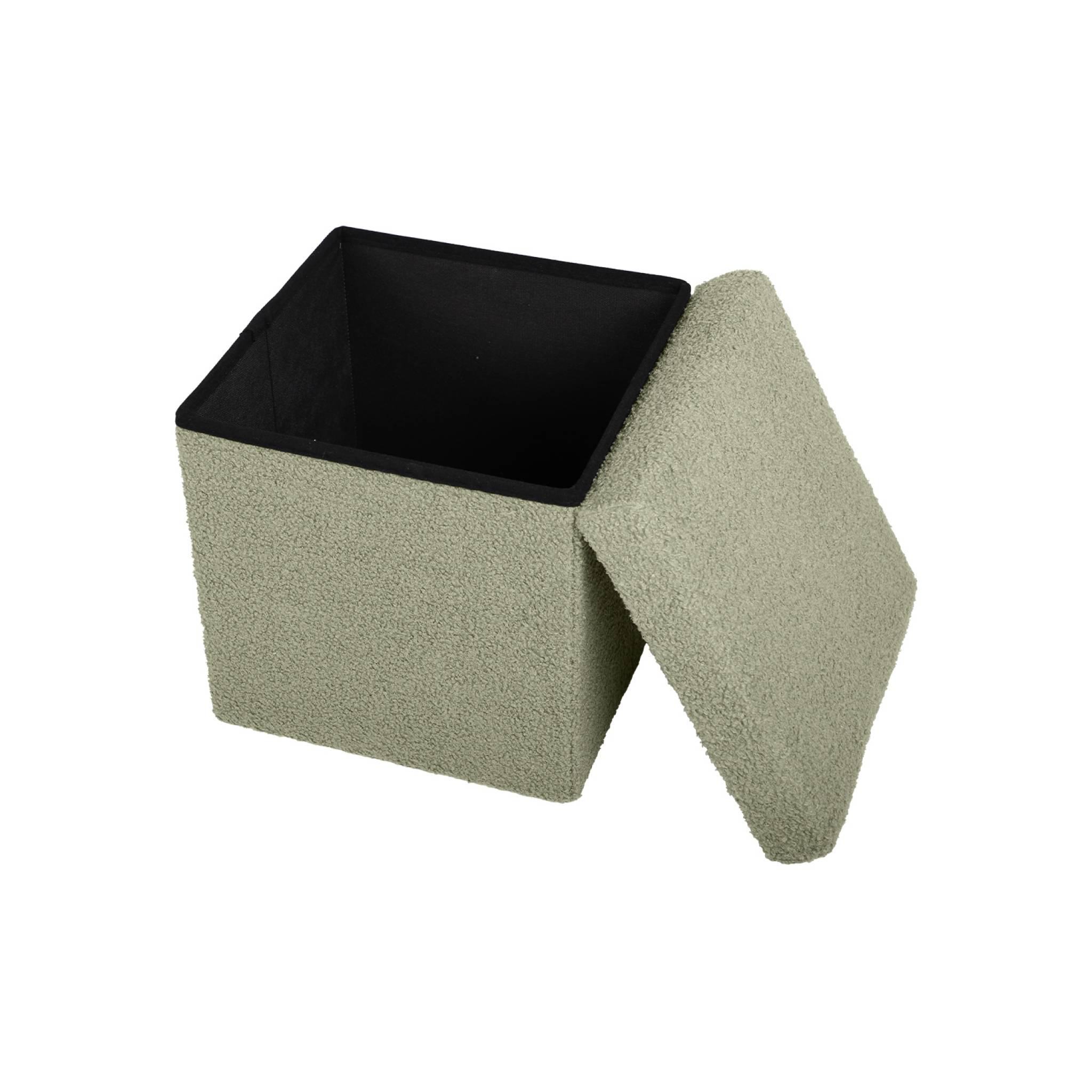 Lot de 2 tabourets de rangement verts en bouclettes avec coffre pour enfant pliable