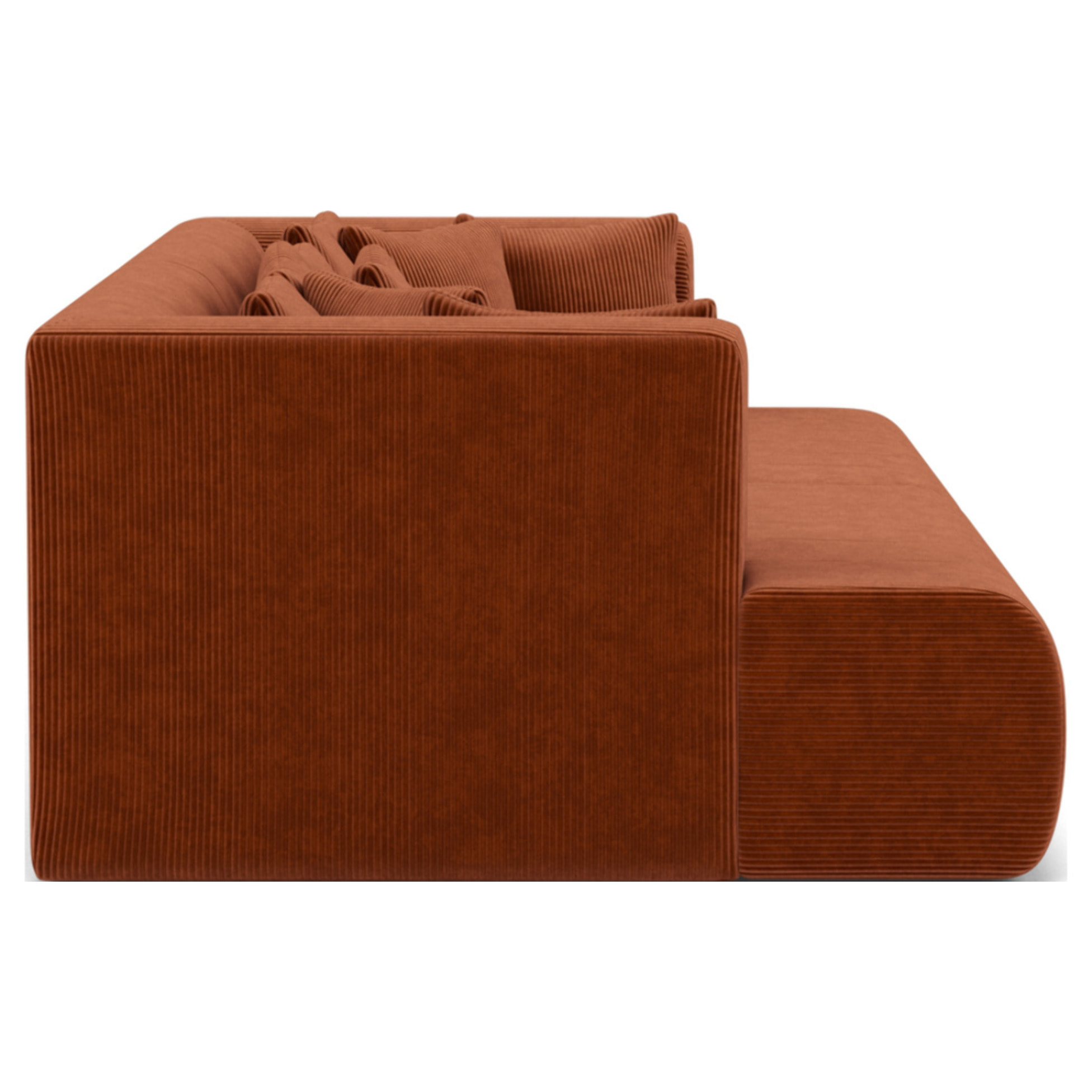 Onyx - canapé droit 4 places avec double méridienne - assise profonde - en velours côtelé - Terracotta