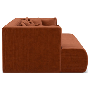 Onyx - canapé droit 4 places avec double méridienne - assise profonde - en velours côtelé - Terracotta