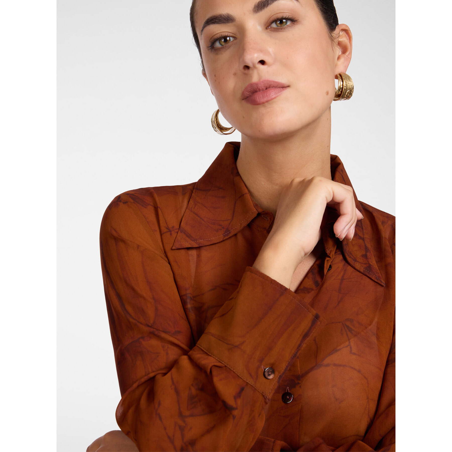 Elena Mirò - Camicia in georgette stampata - Marrone