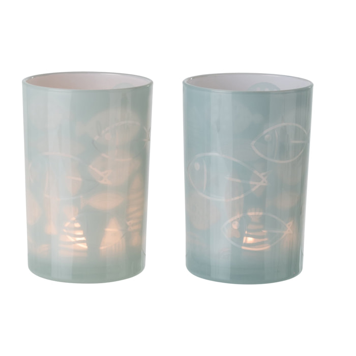 J-Line Photophore Poisson - verre - gris - large - 2 pièces