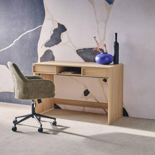Bureau effet bois naturel 2 tiroirs 1 niche 120cm - L 120 x P 55 x H 77cm - Kuba