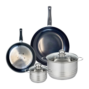 Ensemble de 2 Poêles de cuisson 24 et 32 cm et 2 faitouts 14 et 24 cm Elo Prima Brillant