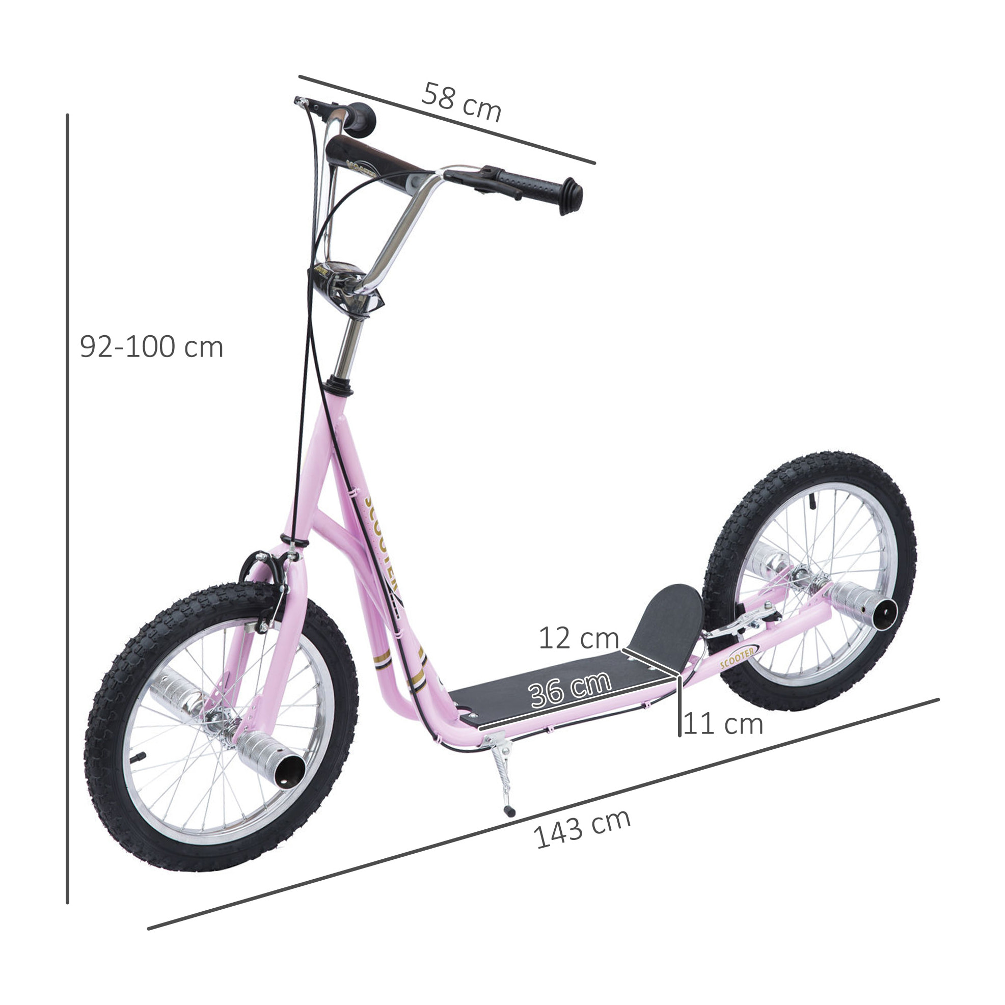 Trottinette patinette freestyle grandes roues pneumatiques Ø 41 cm avec pegs rose