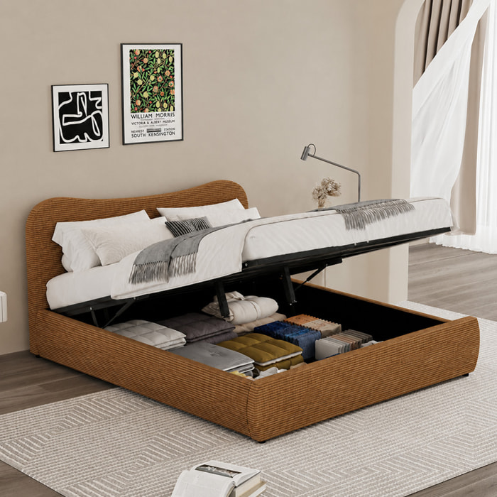 Lit coffre 160x200cm design arrondi velours côtelé marron MILANO