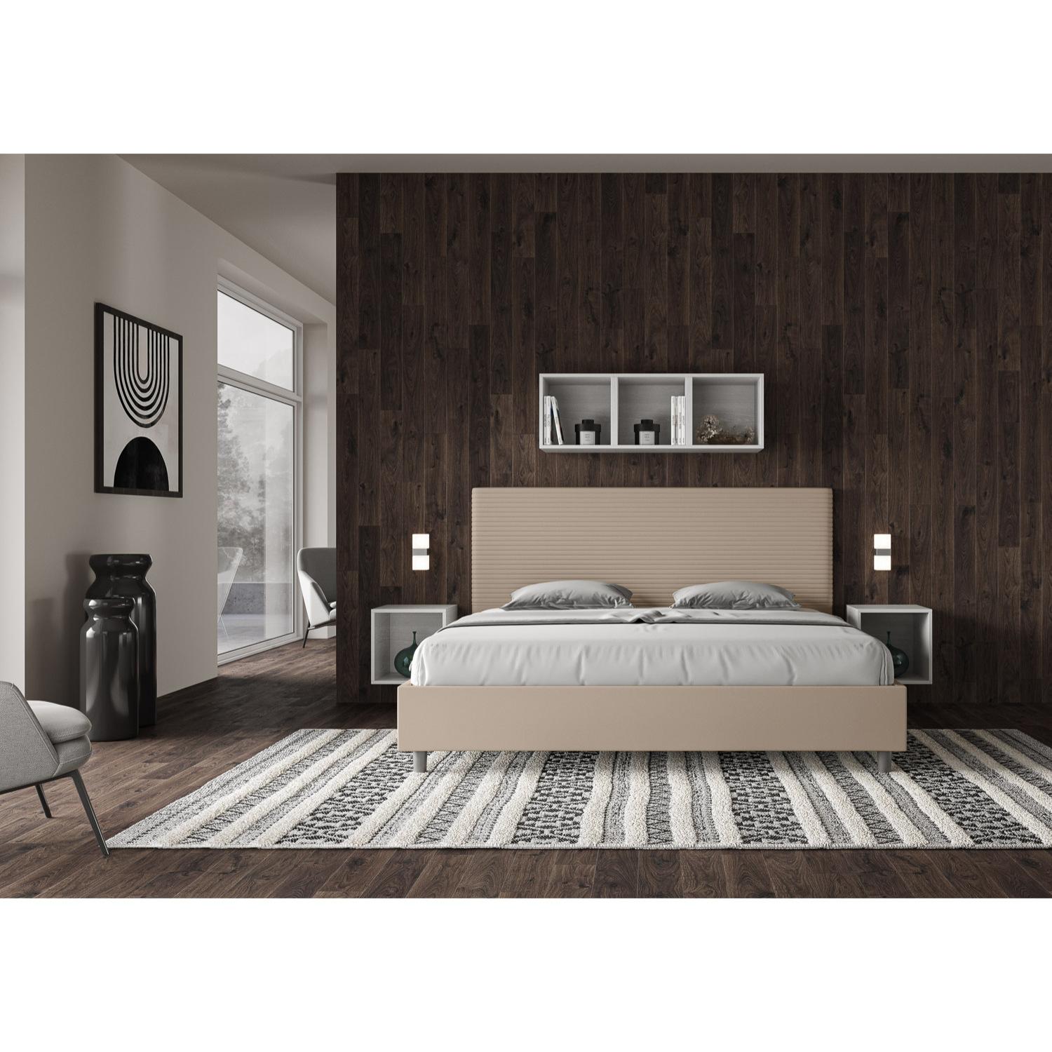 Lit king size avec sommier rembourrée 200x200 similicuir taupe Focus