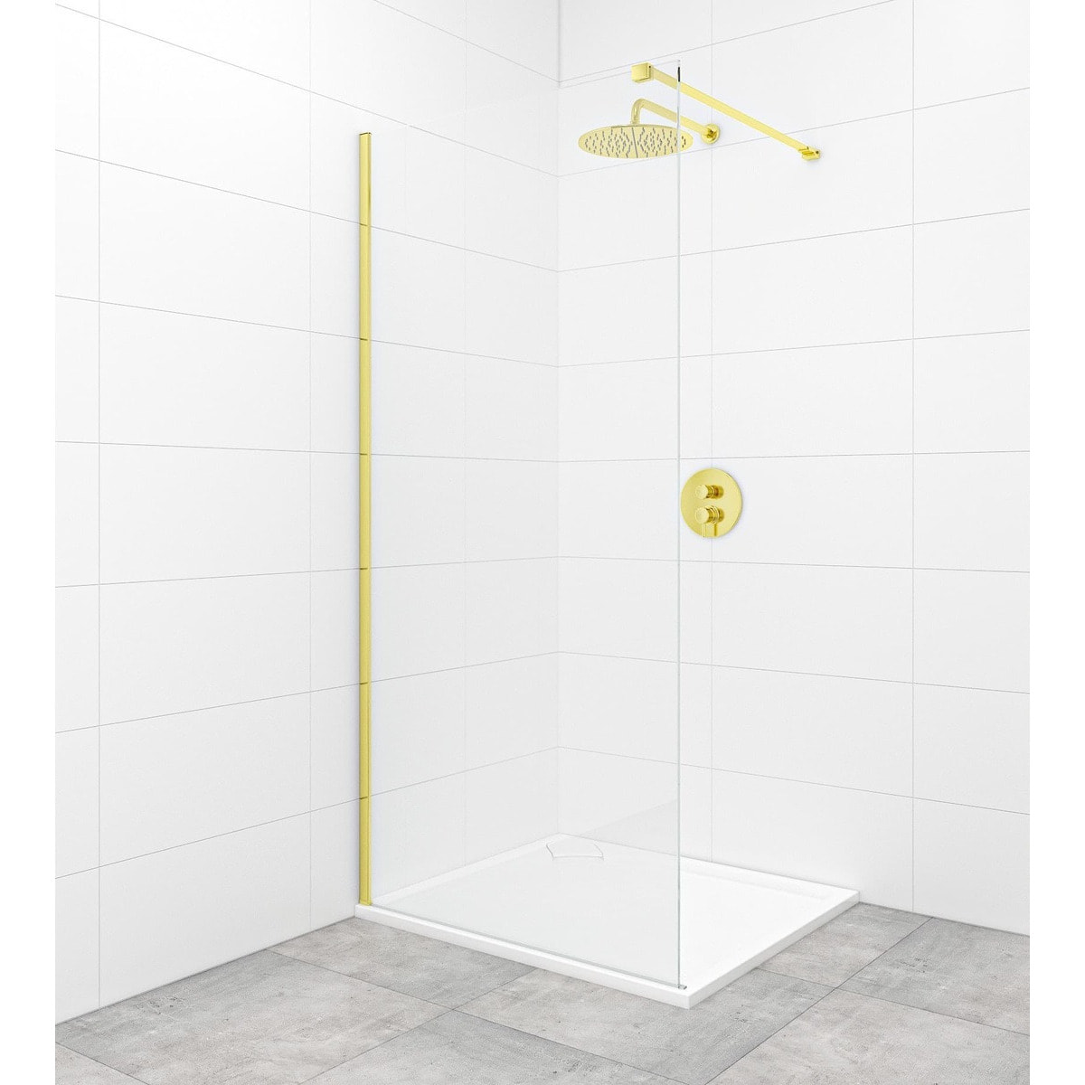 Walk-in 70x200cm Paroi en verre Crystal Glass® 8 mm anticalcaire, avec bras et profilés or (SATBWI70PRZ)