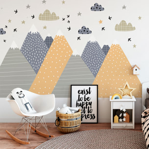 Stickers muraux enfants - Décoration chambre bébé - Autocollant Sticker mural géant enfant montagnes scandinaves JIKA