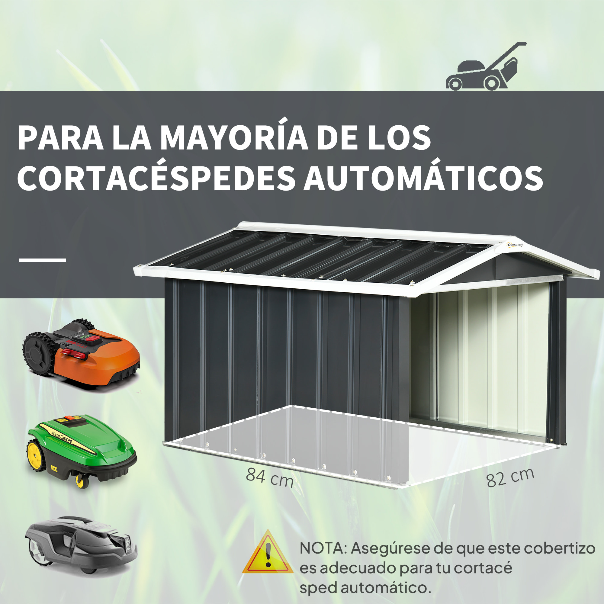 Garaje para Robot Cortacésped de Acero Galvanizado con Techo Dos Aguas, Caseta para Robot Cortacésped, 87x103x66 cm, para Jardín, Exterior, Césped, Gris Oscuro