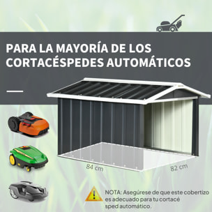 Garaje para Robot Cortacésped de Acero Galvanizado con Techo Dos Aguas, Caseta para Robot Cortacésped, 87x103x66 cm, para Jardín, Exterior, Césped, Gris Oscuro