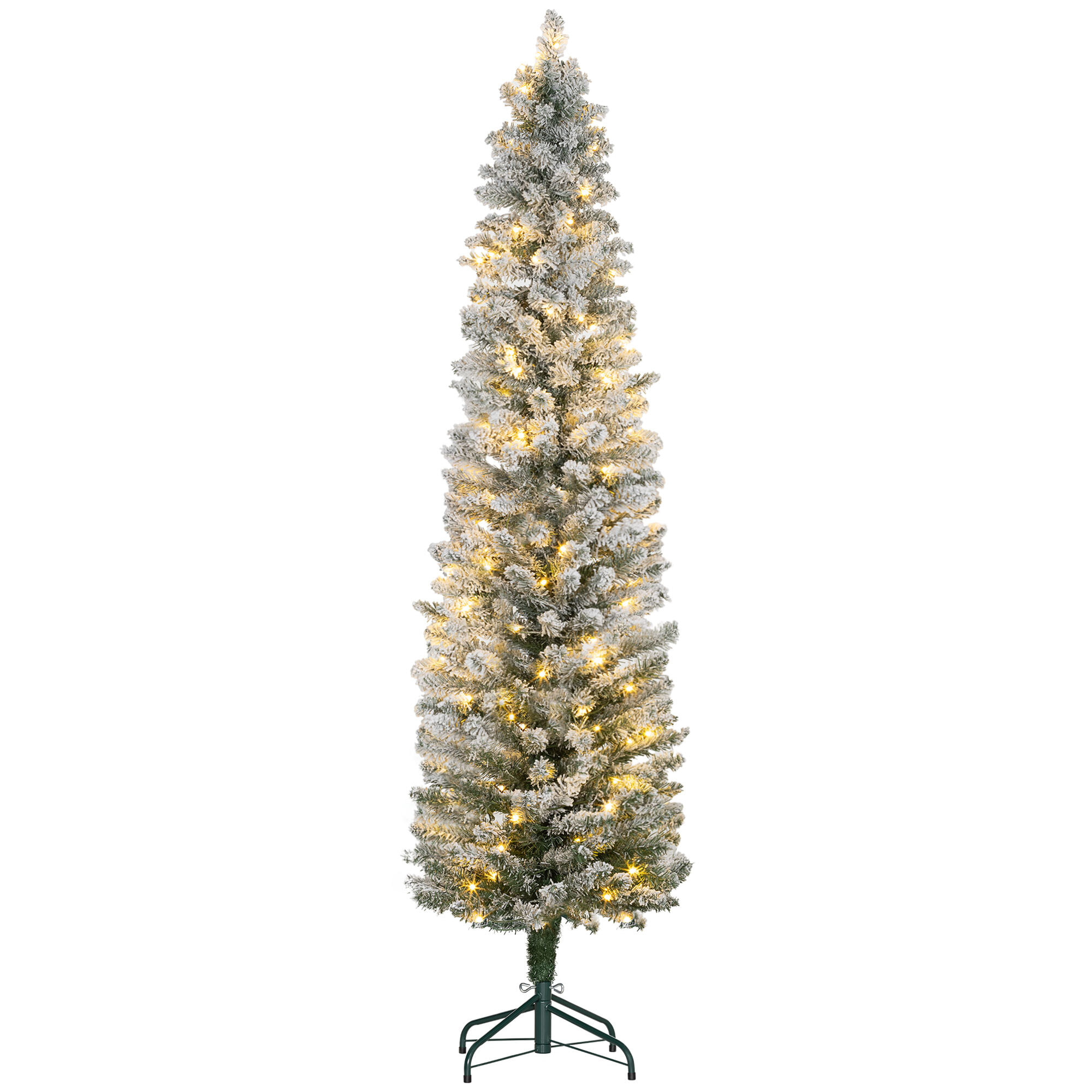 Sapin de Noël artificiel LED H.180 cm - sapin de Noël mince enneigé - 329 branches 150 LED blanc chaud
