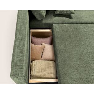 Miro - Canapé d'angle droit 4 places convertible avec coffre en velours texturé - Vert sauge