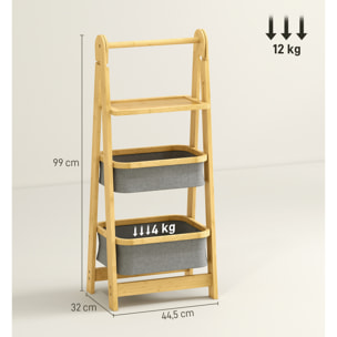 Estantería para Baño Plegable de Bambú, Estante de Baño con 2 Cestos para Ropa Sucia, Estante Abierto, para Dormitorio, Lavadero, Gris