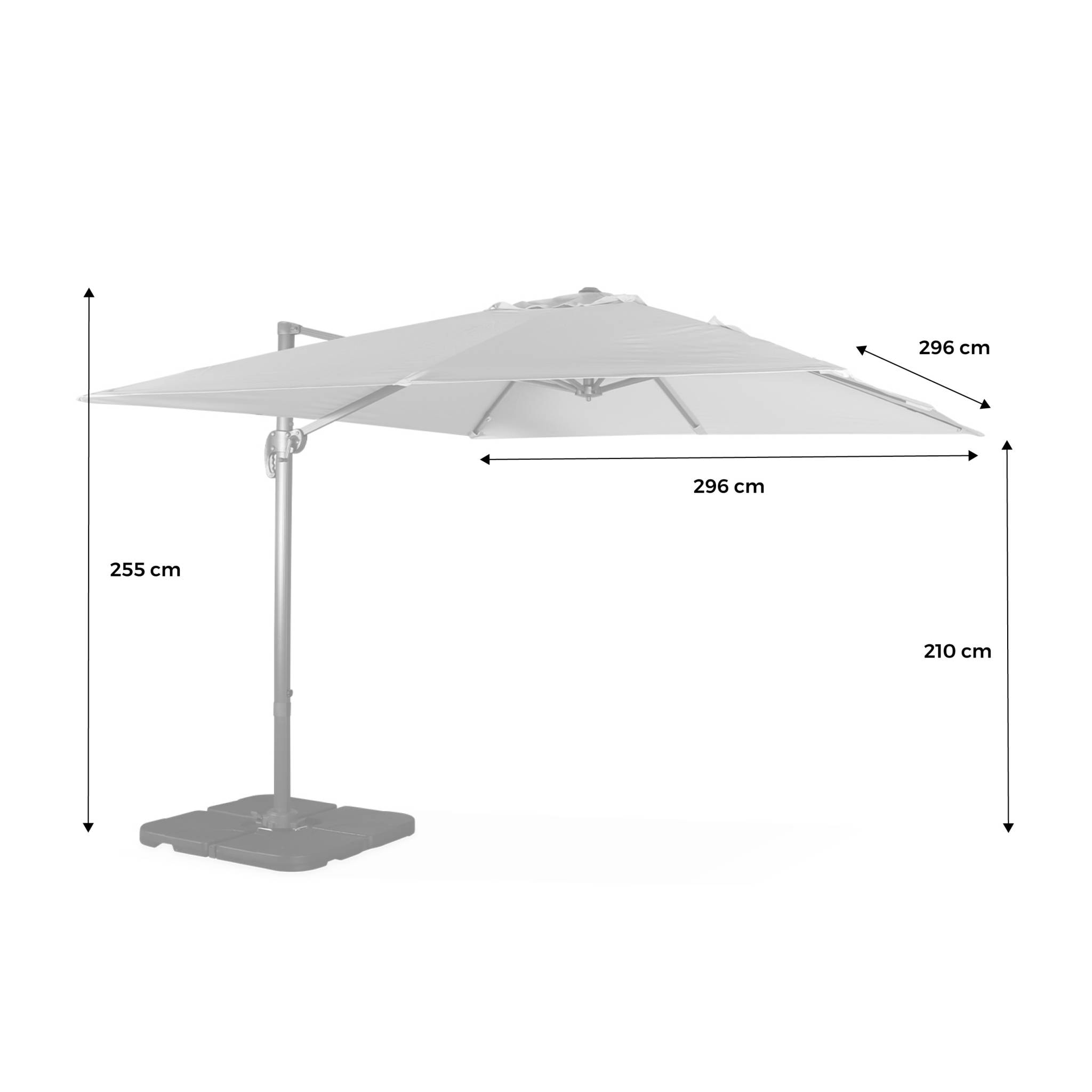 Parasol déporté carré taupe 3x3m structure grise + Lot de 4 dalles à lester 50x50cm