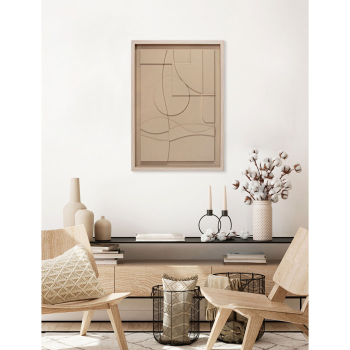 Cuadro Curves resina 3D texturizado abstracto beige 70x50x4 cm