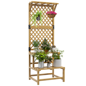 Soporte para Plantas de Madera Estantería para Plantas de 2 Niveles Soporte para Macetas Exterior con Enrejado para Jardín Patio Terraza 60x50x166 cm Natural